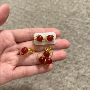 14K Gold Plated Lab created Ruby Ring, Earrings and Pendant Set